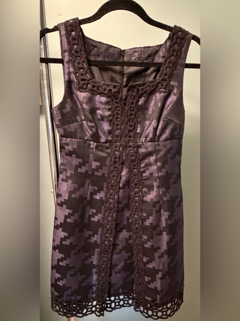 Anna Sui Metallic Purple Sleeveless Dress with Braided Trim